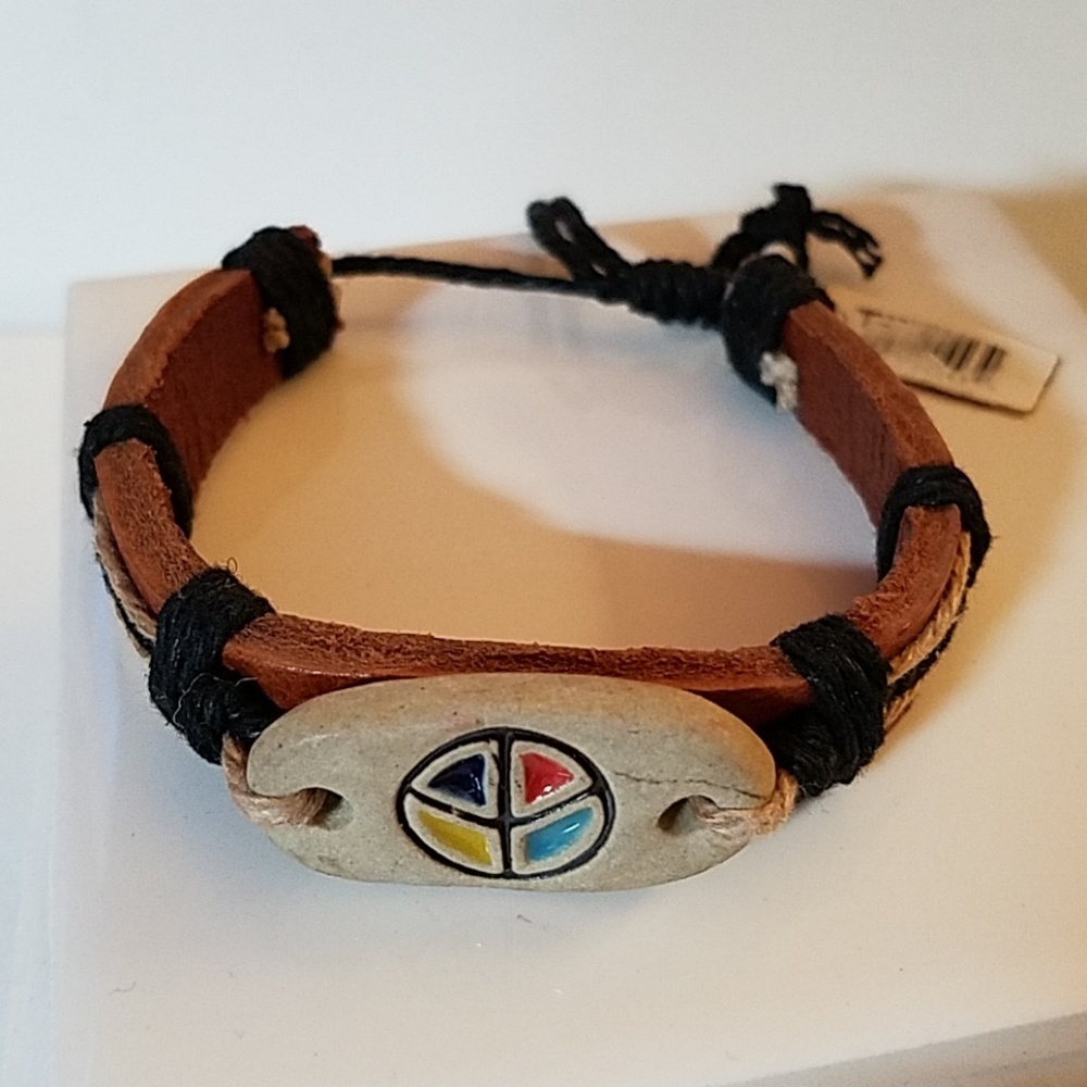 Leather Bracelet PEACE sign Adjustable